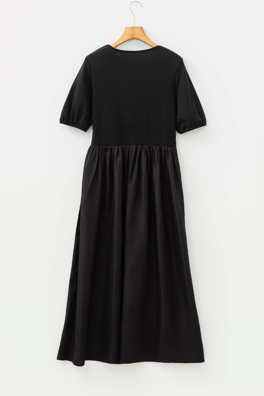 Black Short Sleeve Knit Top Patchwork Pleated Long Dress