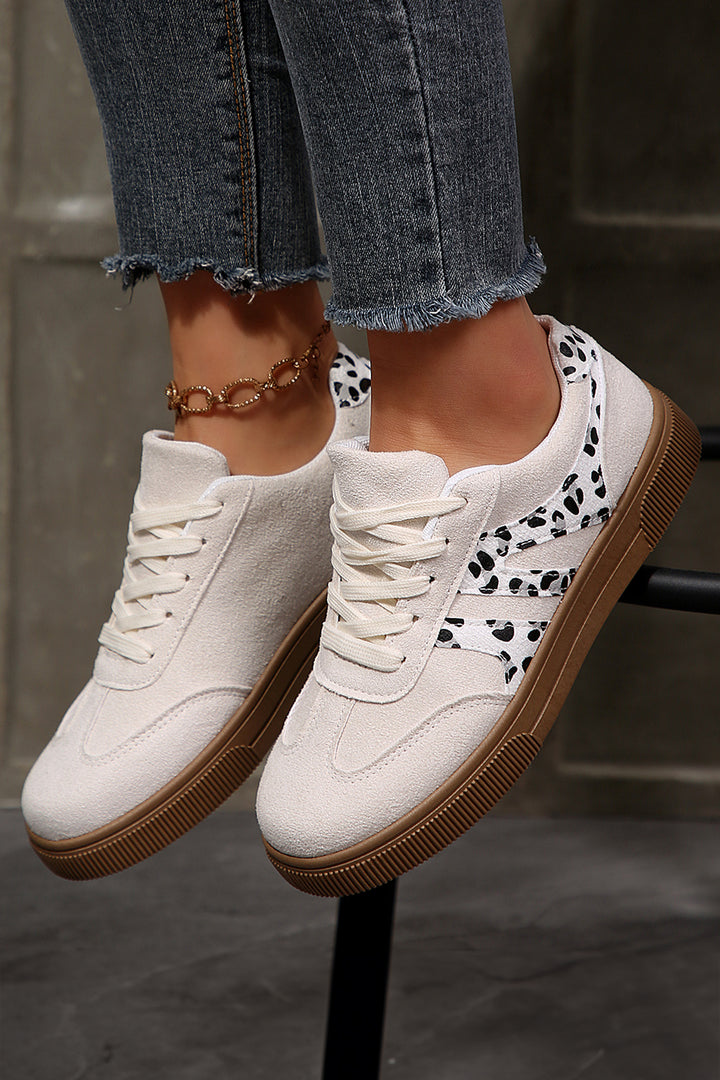 Suede Leopard Color Block Trim Lace-up Casual Shoes