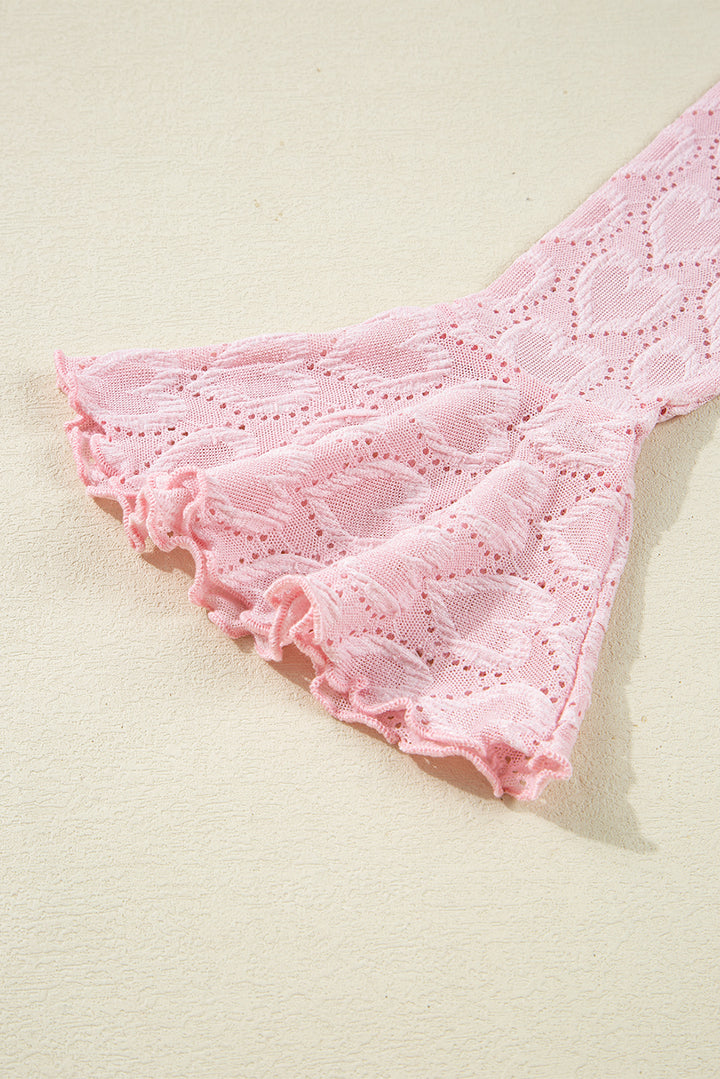 Heart Jacquard Flare Sleeve Mock Neck Fitted Top