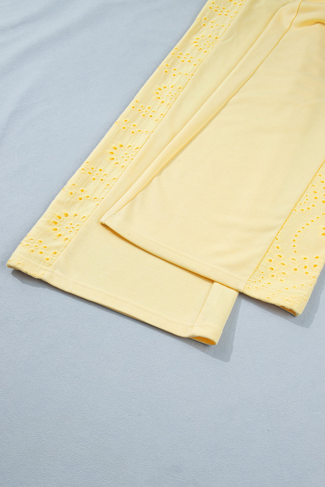Yellow Cream Lace Patchwork Half Sleeve Top Elastic Waist Pants Two Piece Set