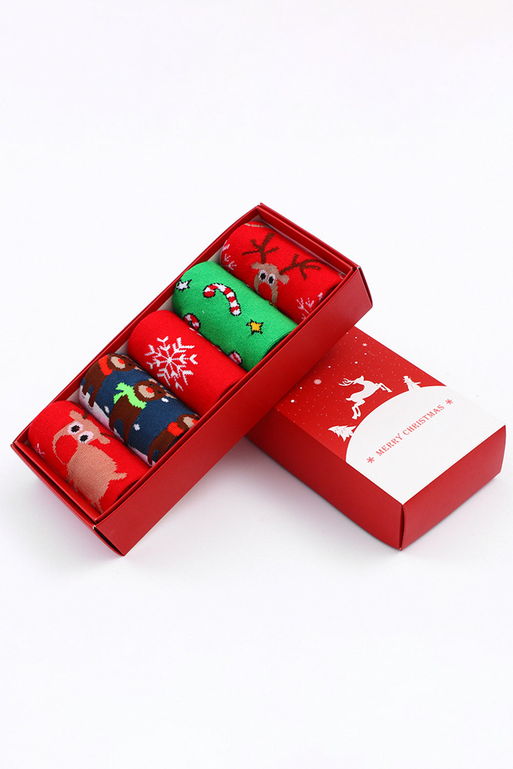 Lot de 5 paires de chaussettes de Noël souples avec motif élan et boîte