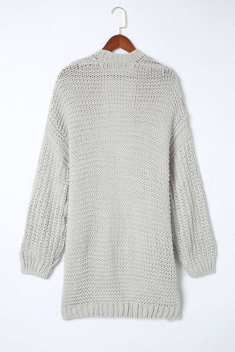 Gray Chunky Oversize Knit Drop Shoulder Puff Sleeve Cardigan