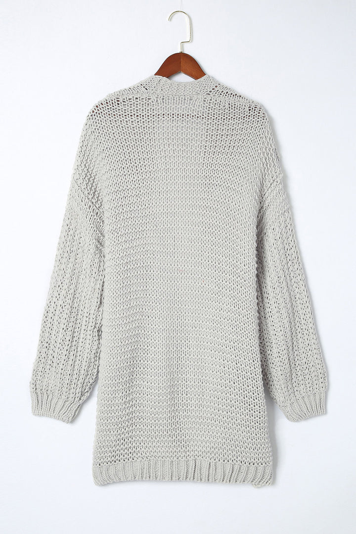 Gray Chunky Oversize Knit Drop Shoulder Puff Sleeve Cardigan