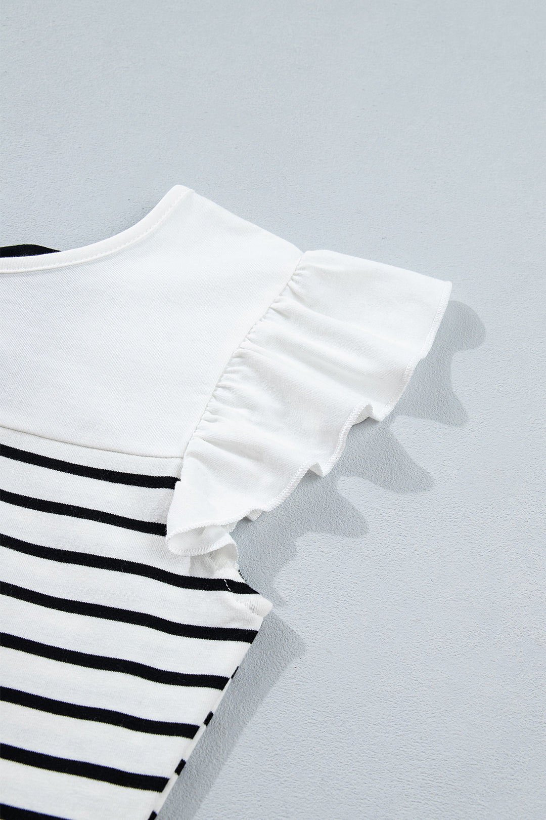 White Stripe Contrast Knot Back Ruffle Trim Tank Top