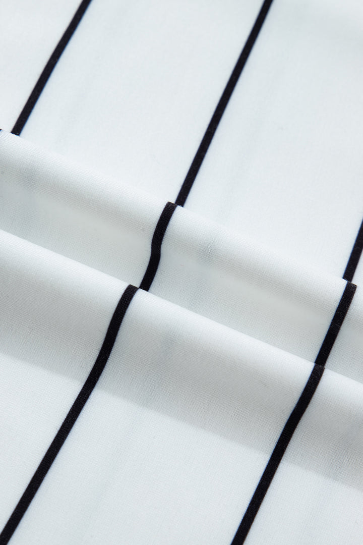 White Stripe Color Block Zip V Neck Sleeveless Top