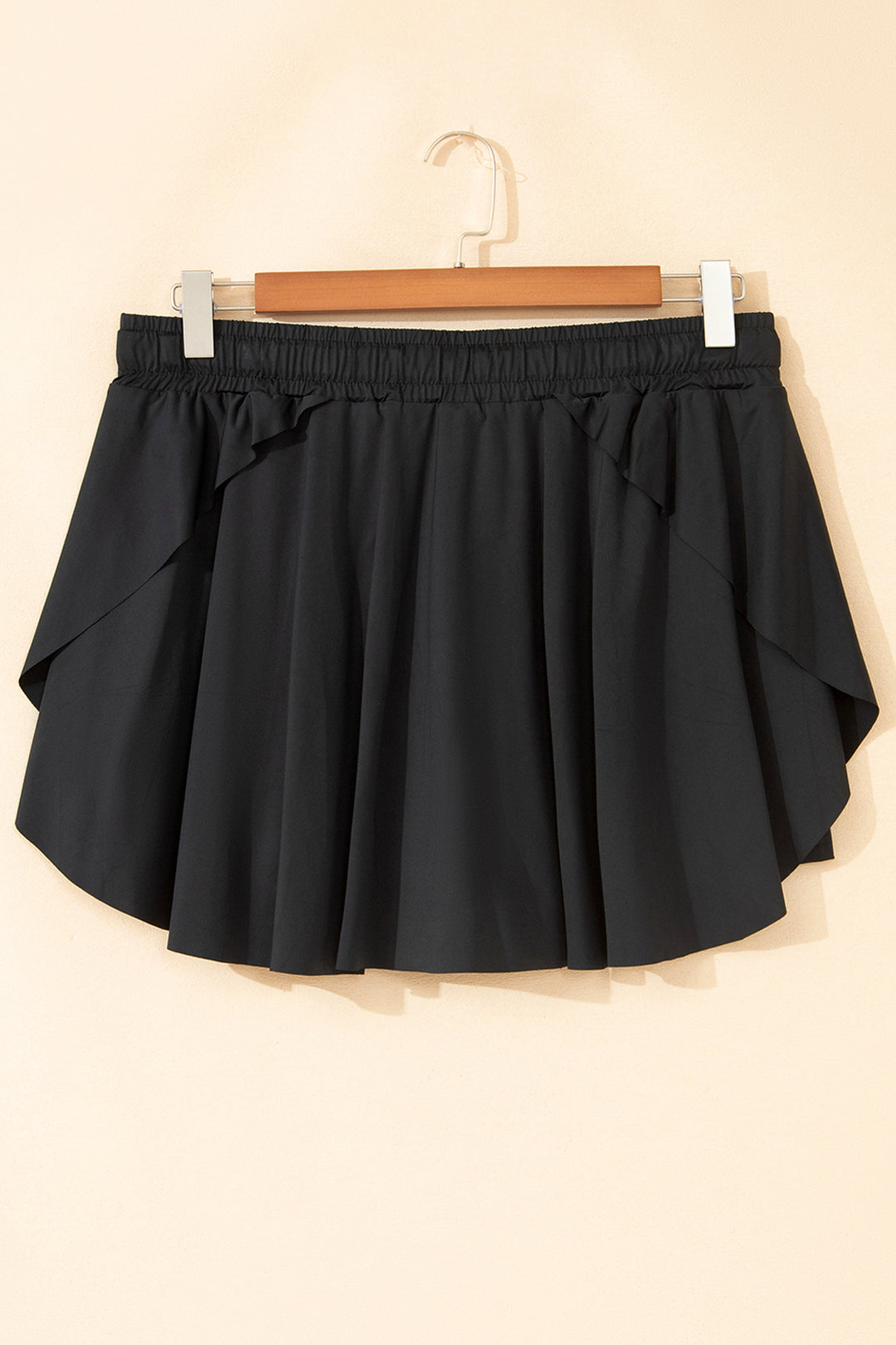 Black Plus Size Drawstring Waist Flared Tennis Skort