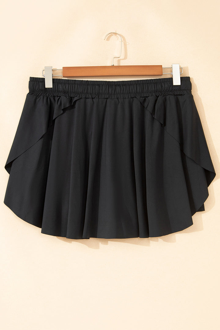 Black Plus Size Drawstring Waist Flared Tennis Skort