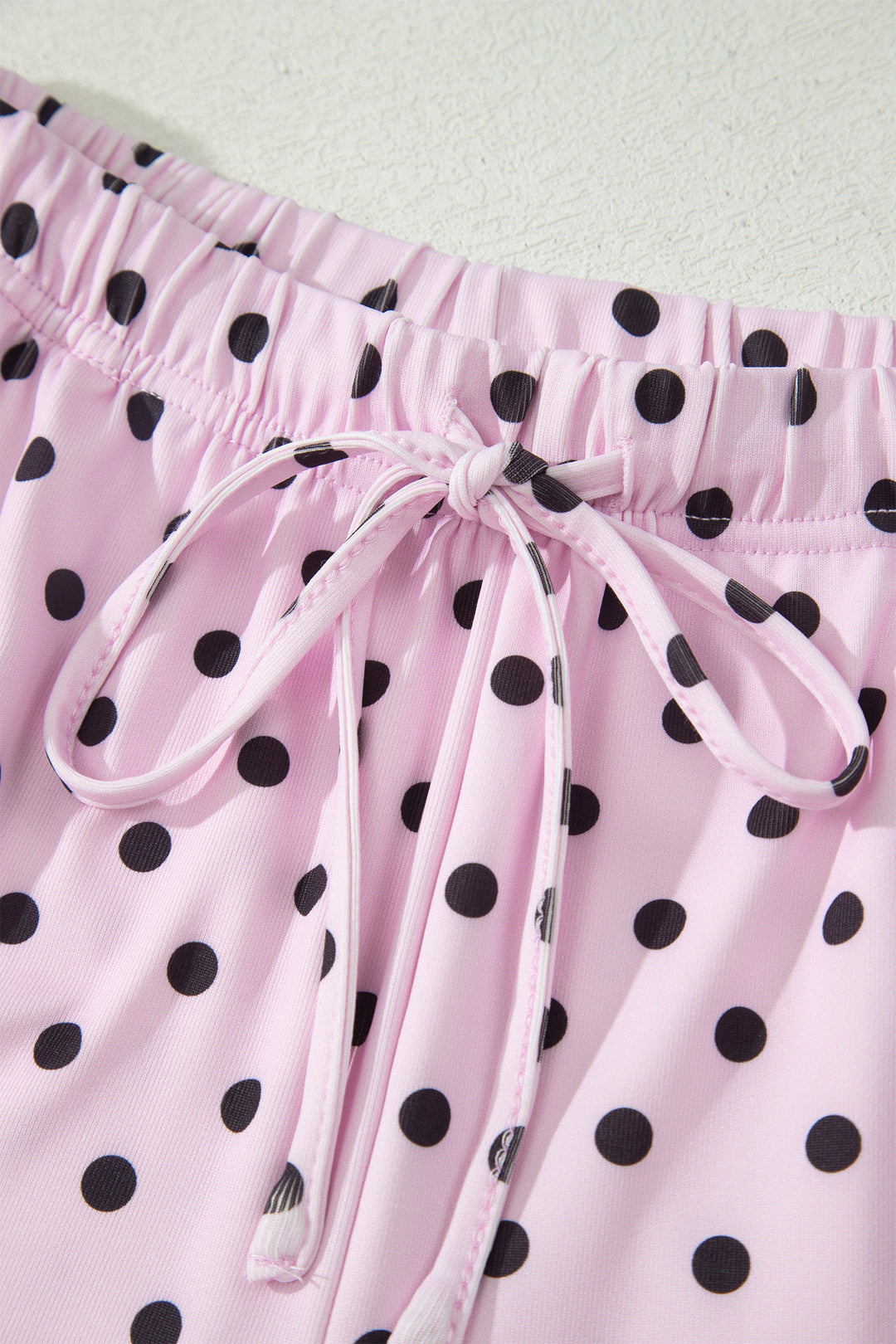 Pink Polka Dot Halter Tank Drawstring Elastic Waist Short Set