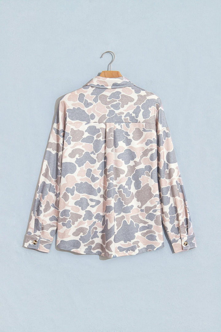 Multicolour Casual Camouflage Button Down Tunic Shacket