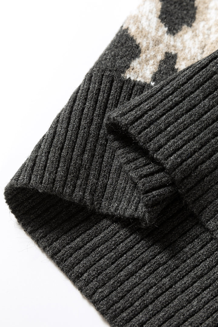 Leopard Drop Shoulder Baggy Sweater