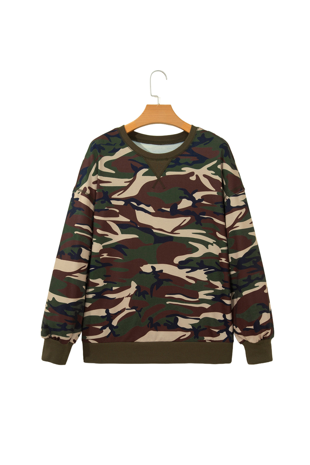 Multicolour Camouflage Print Round Neck Baggy Pullover Sweatshirt