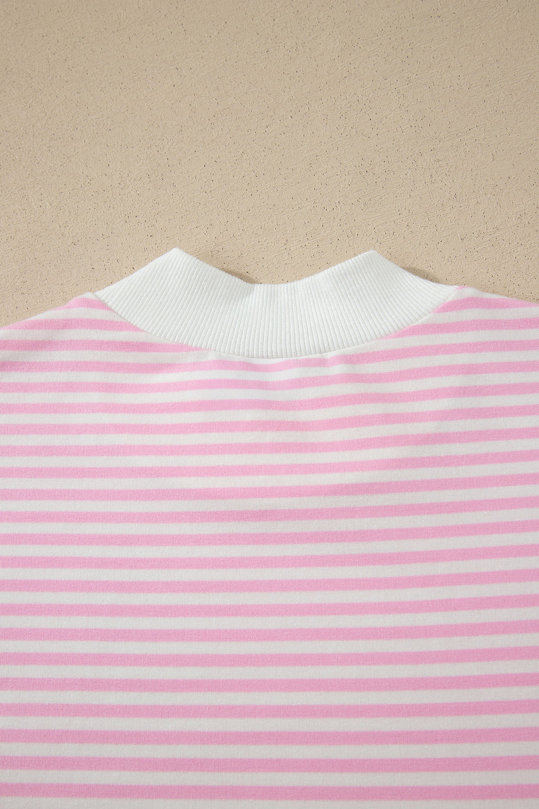 Pink Stripe Cuffed Short Sleeve Contrast Mock Neck Tee Dress