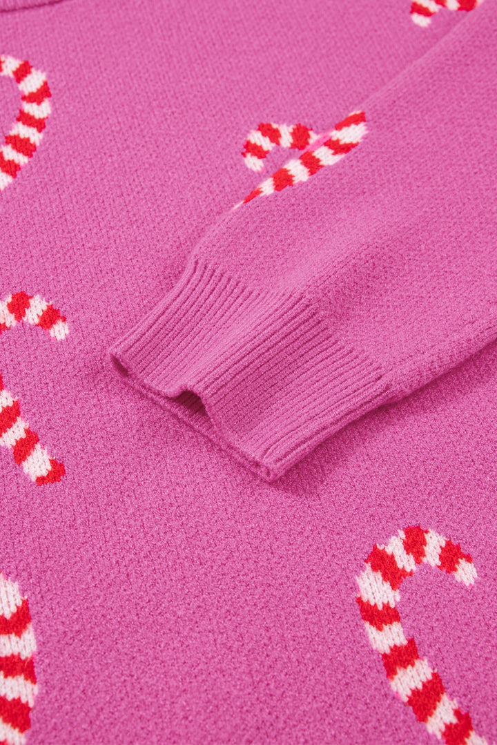 Christmas Candy Cane Holiday Drop Shoulder Sweater