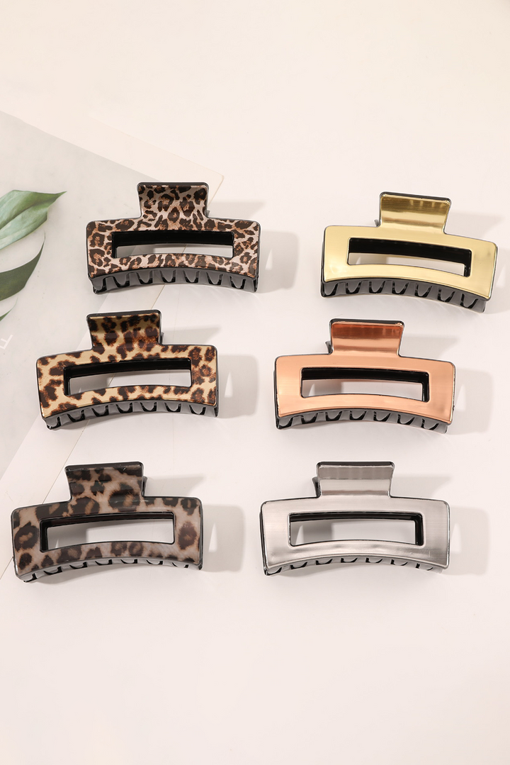 Leopard Print Hollow Out Square Large Hair Claw Clip