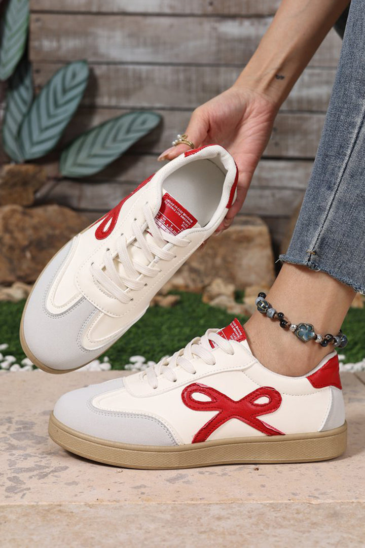 Cute Bow Patch Color Block PU Leather Sneakers