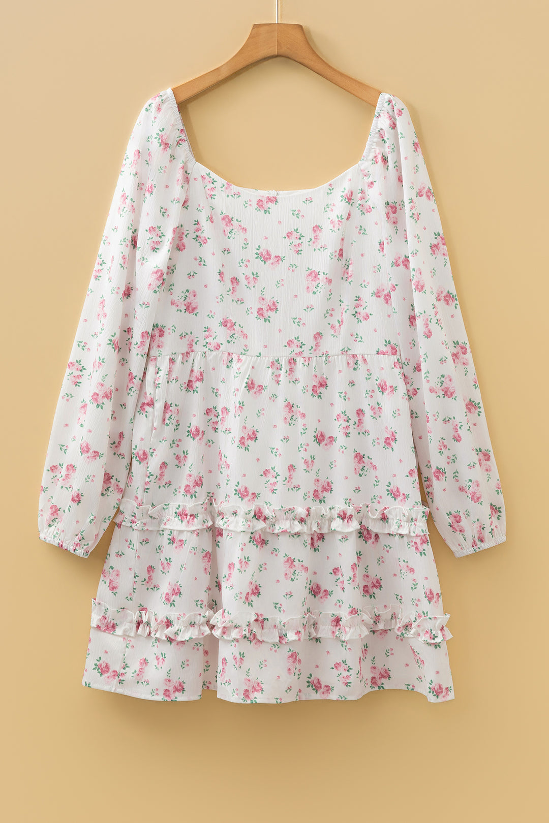 Floral Print Long Sleeve Ruffle Detail Flared Mini Dress