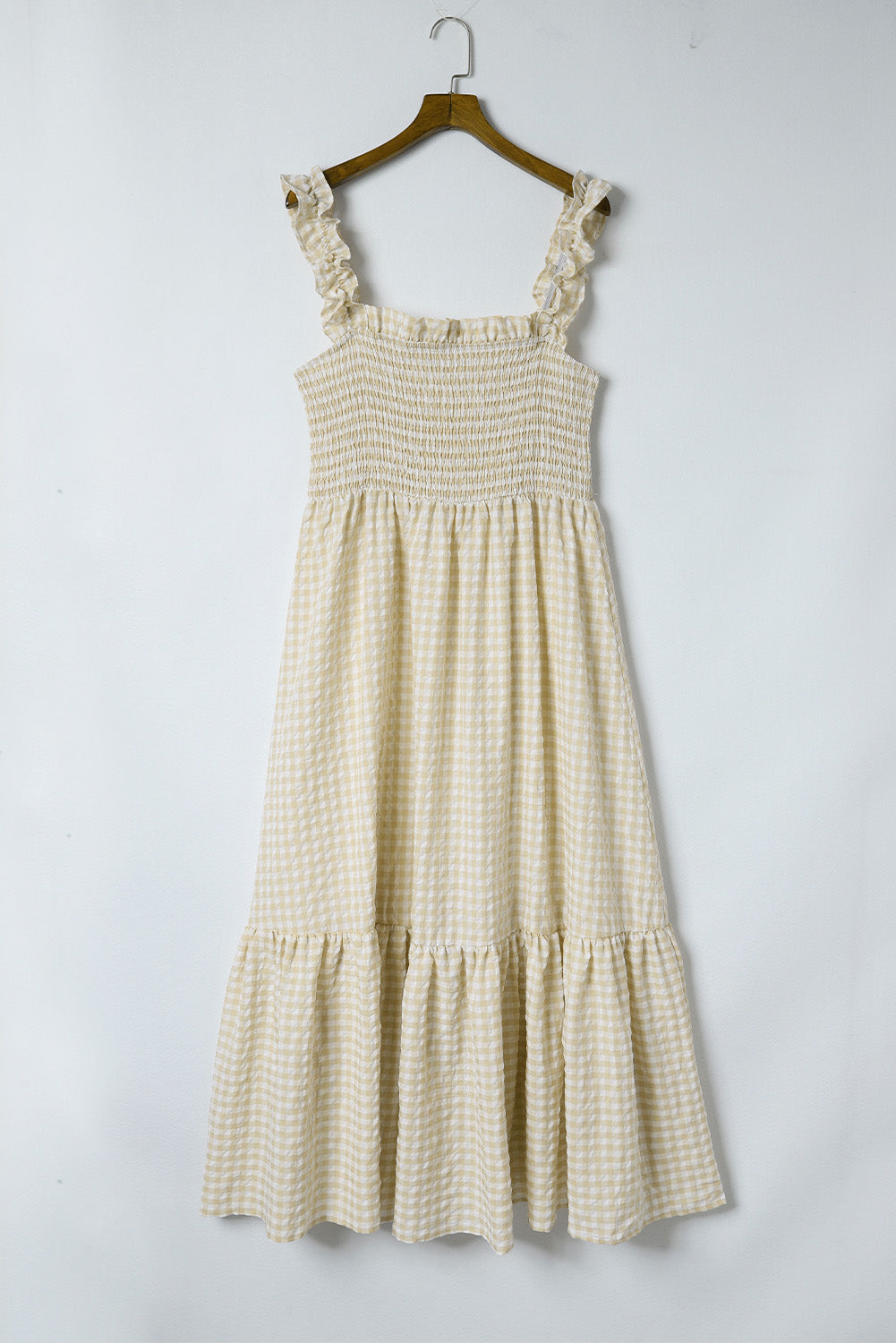 Plaid Ruffled Sleeve Smocked Maxi Dress