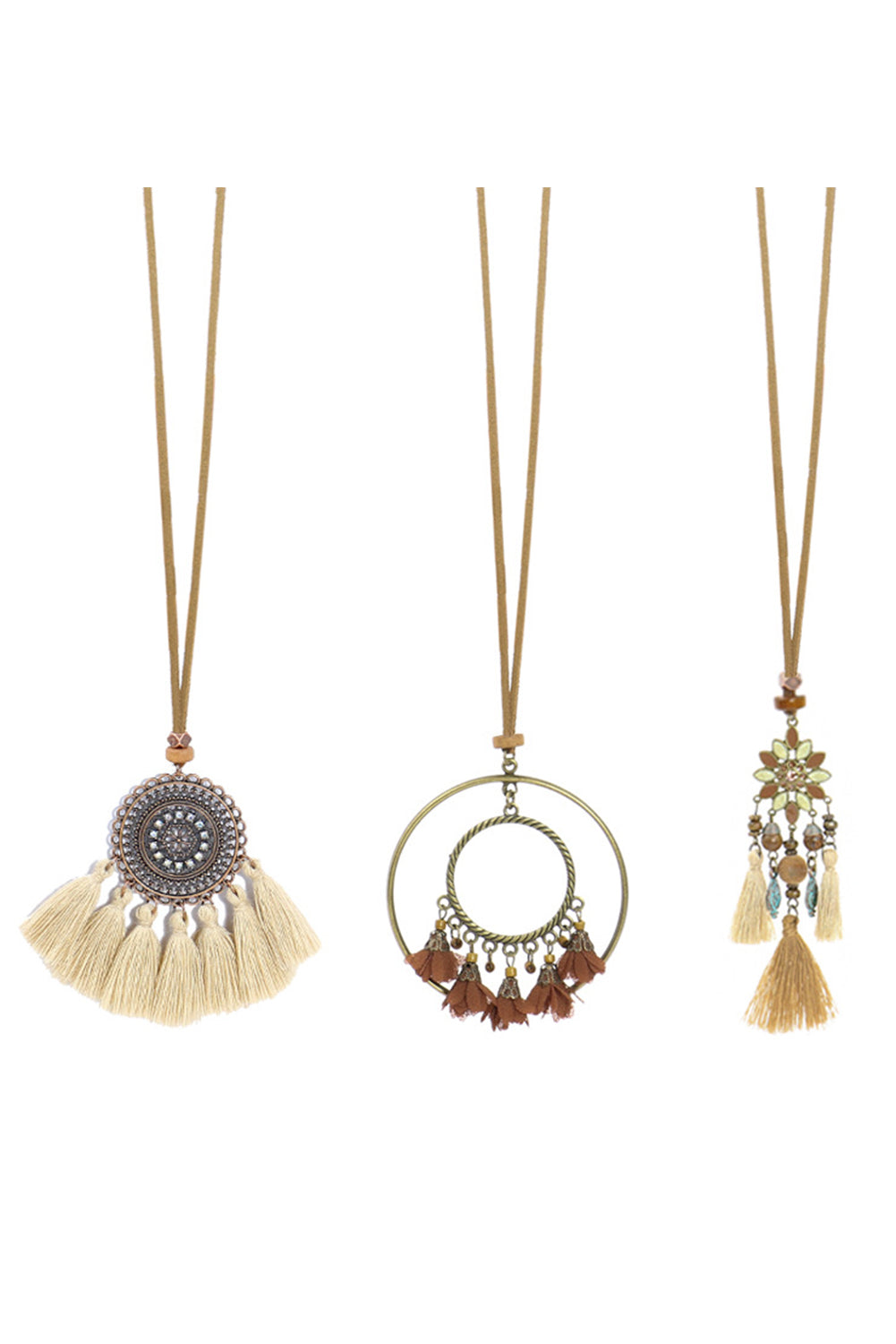 Collier pendentif bohème rétro à pompons, 3 pièces