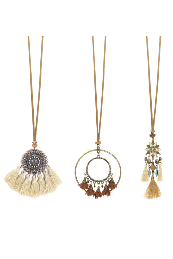 Collier pendentif bohème rétro à pompons, 3 pièces
