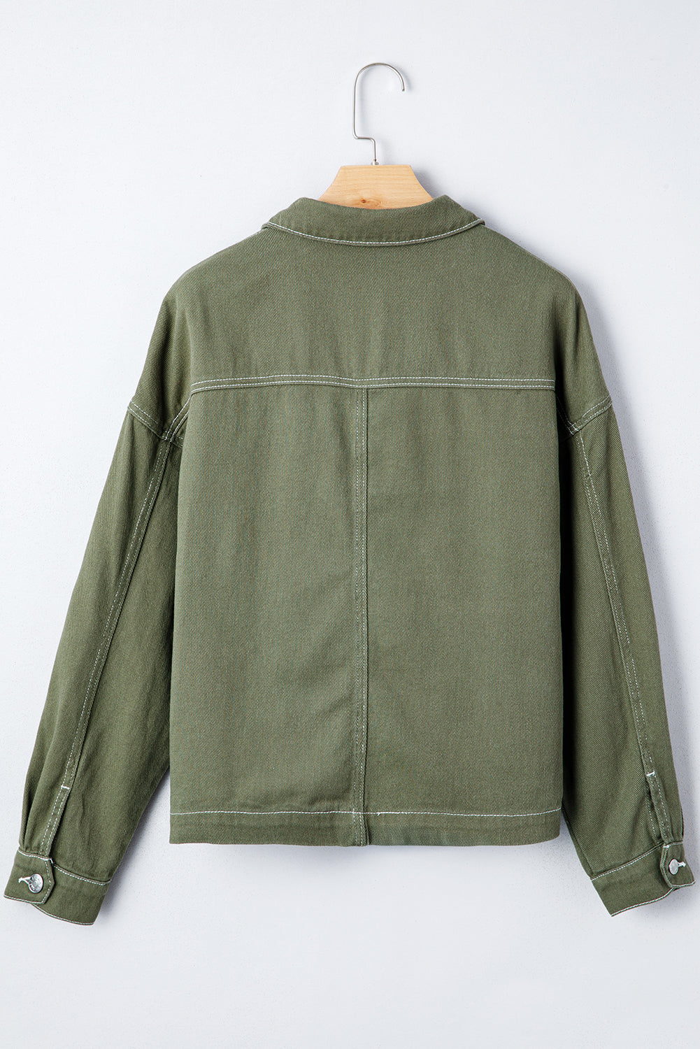 Patched Pocket Collared Button Front Boyfriend Denim Jacket