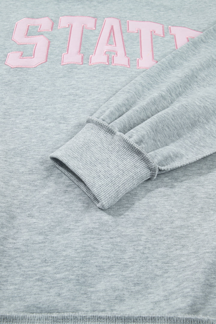 Light Grey  Mock Neck Letter Embroidered Loose Sweatshirt