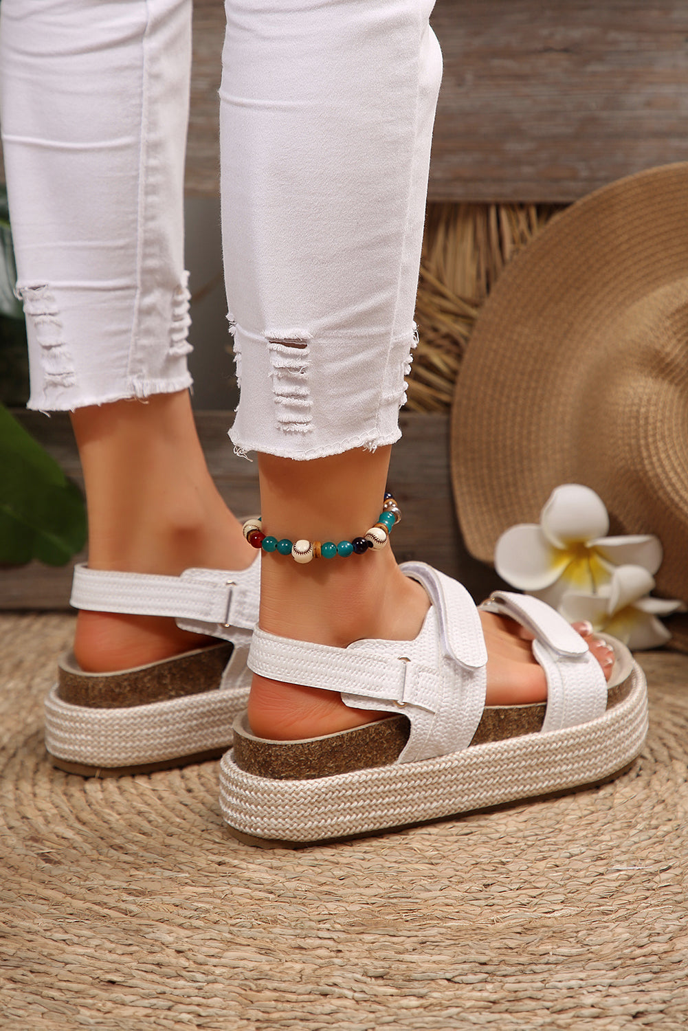 Double Velcro Woven Platform Sandals