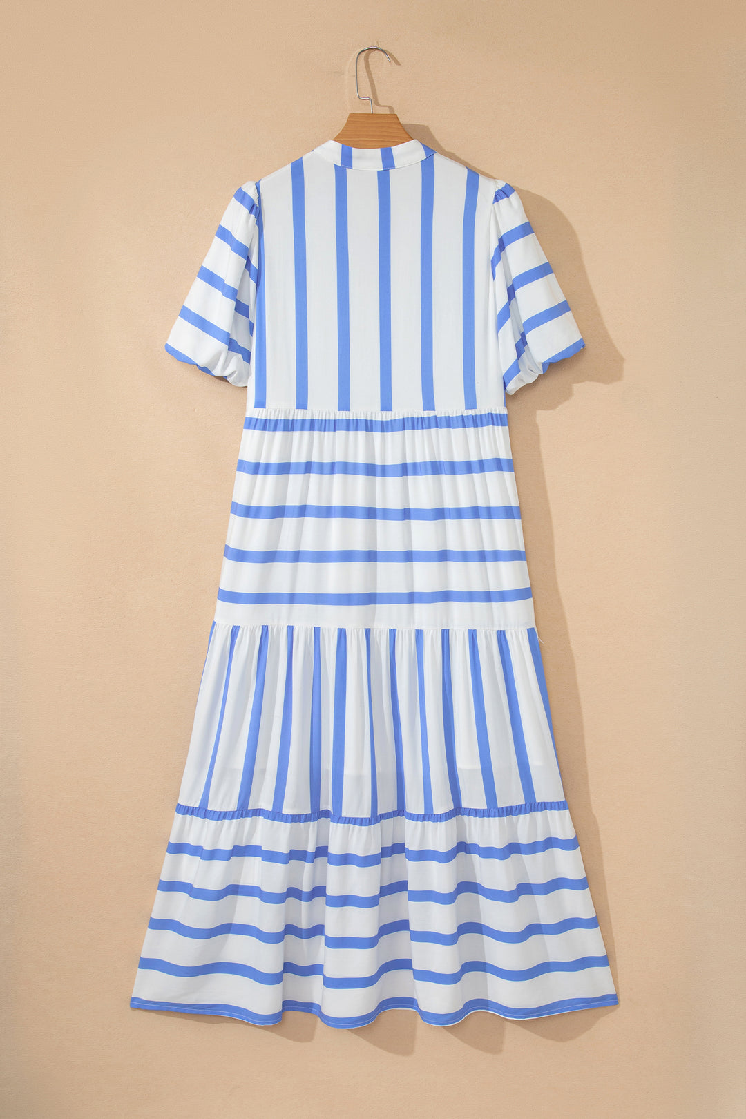 Ricrac Trim Notched Neck Half Sleeve Vacation Dress