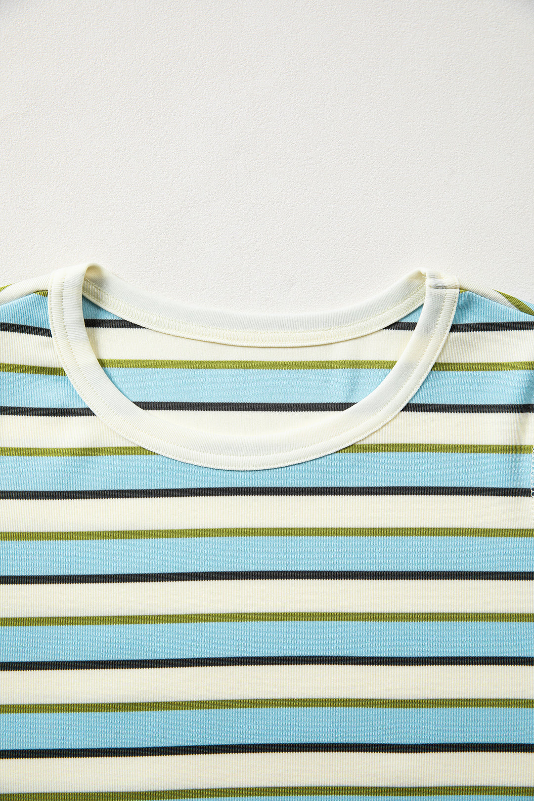 Multicolour Striped Round Neck Ribbed Knit Long Sleeve Top