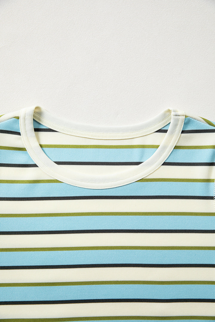 Multicolour Striped Round Neck Ribbed Knit Long Sleeve Top