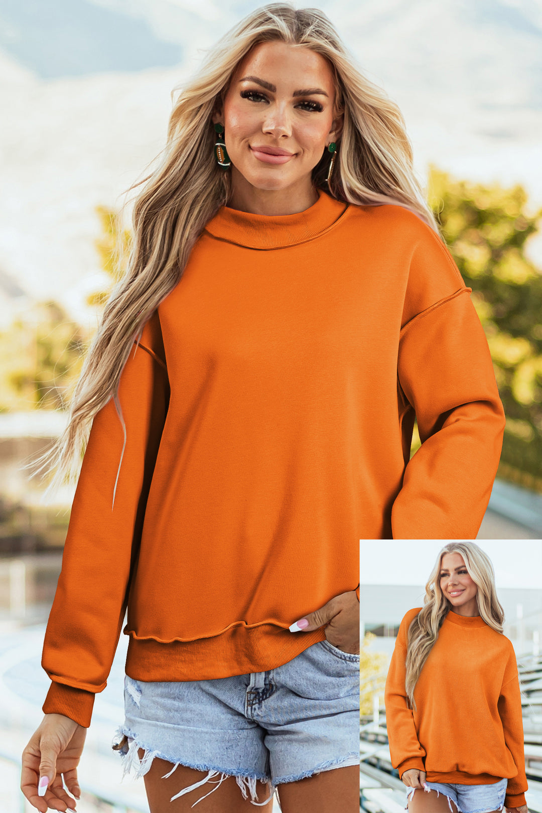 Carrot Oversize Drop Shoulder Reversible Mock Neck Sweatshirt
