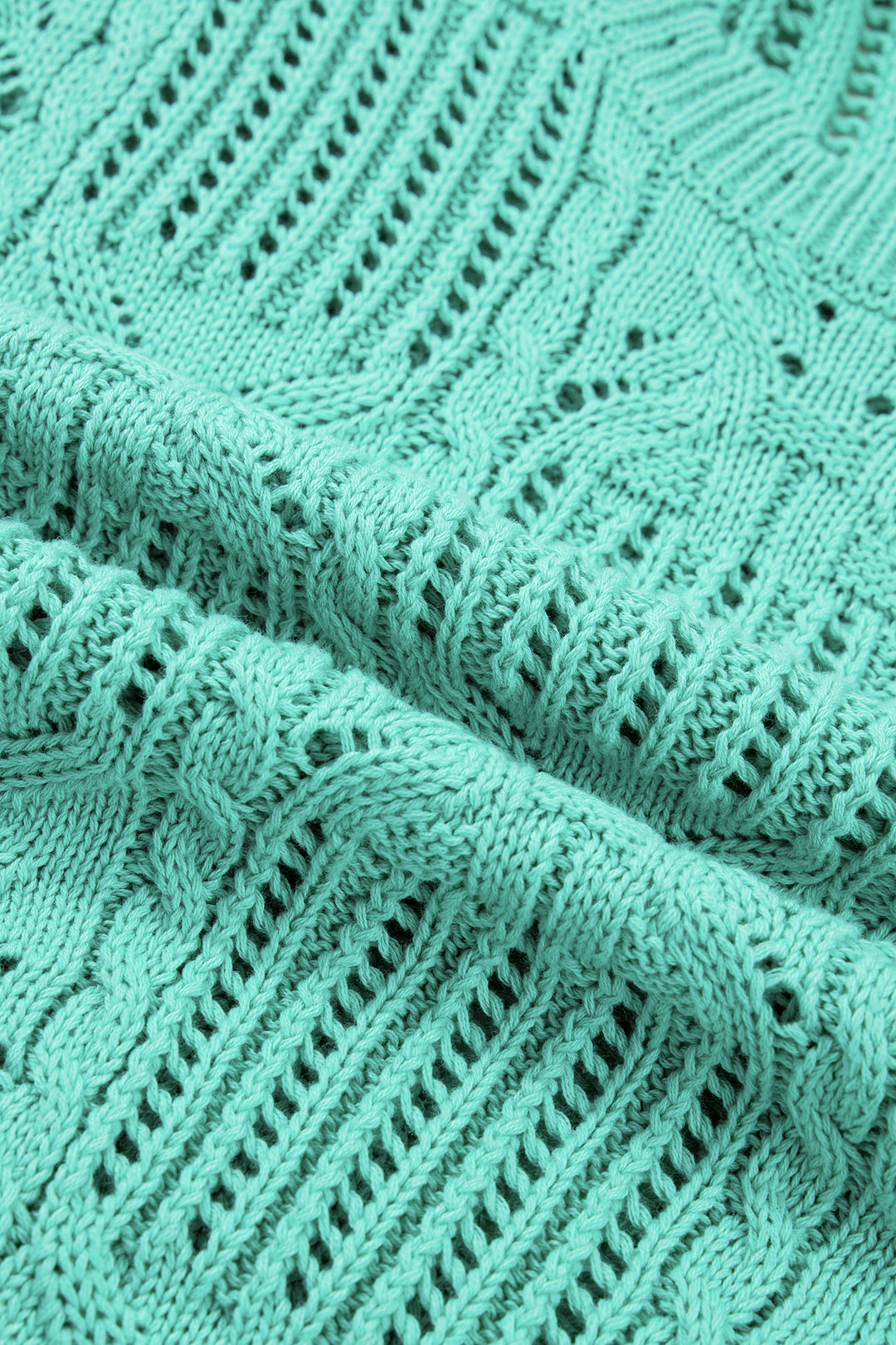 Pointelle Knit Patterned Scalloped Trim Short Sleeve Sweater
