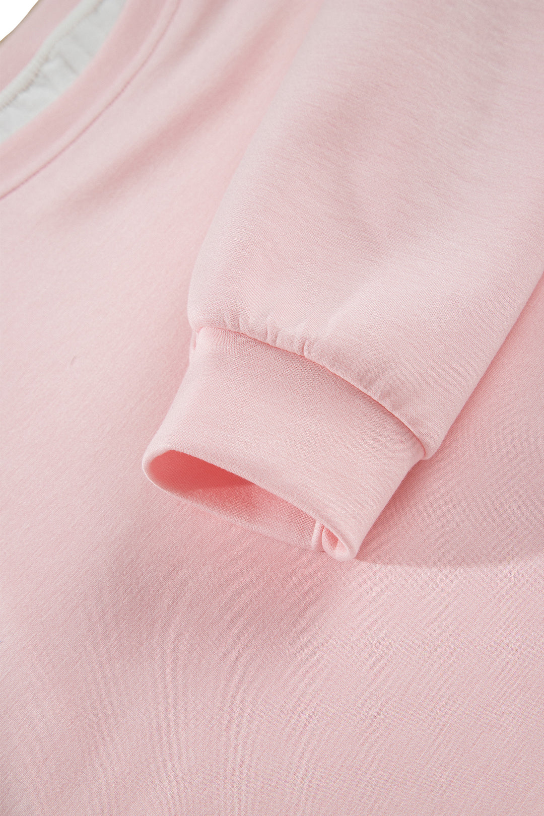Pink Color Contrast Overlay Long Sleeve Top Drawstring Loose Pant Set