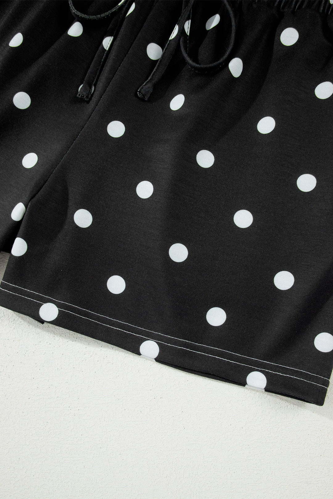 Black Polka Dot Short Sleeve Loose Top Drawstring Shorts Set