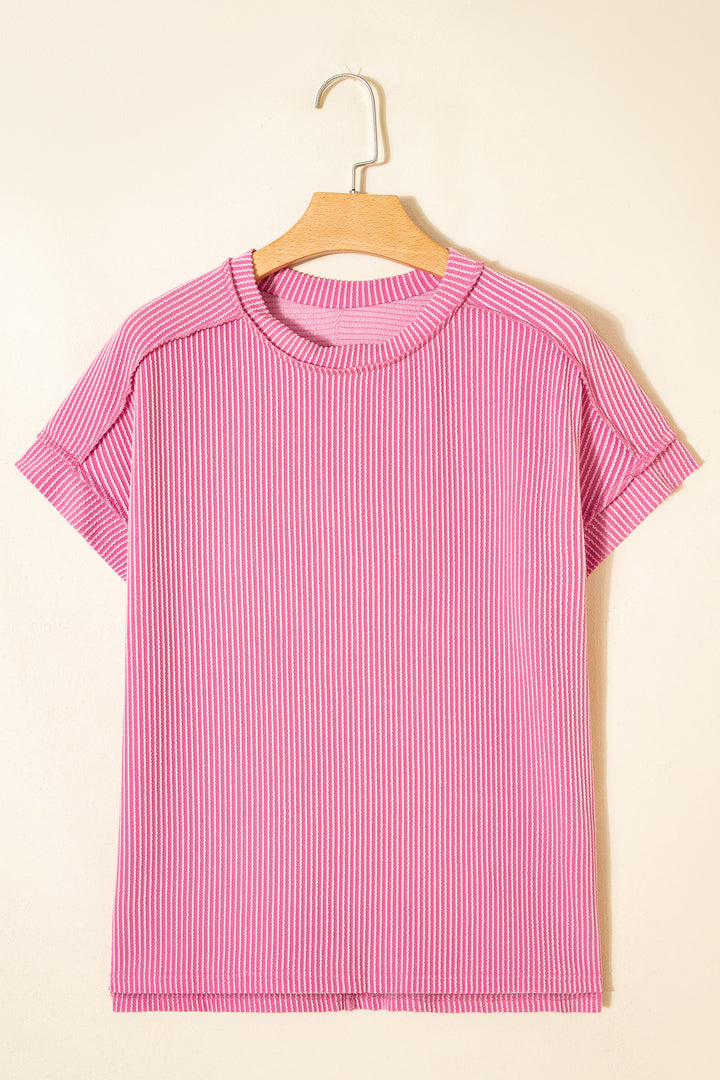 Bonbon Textured Knit Exposed Stitching T-shirt