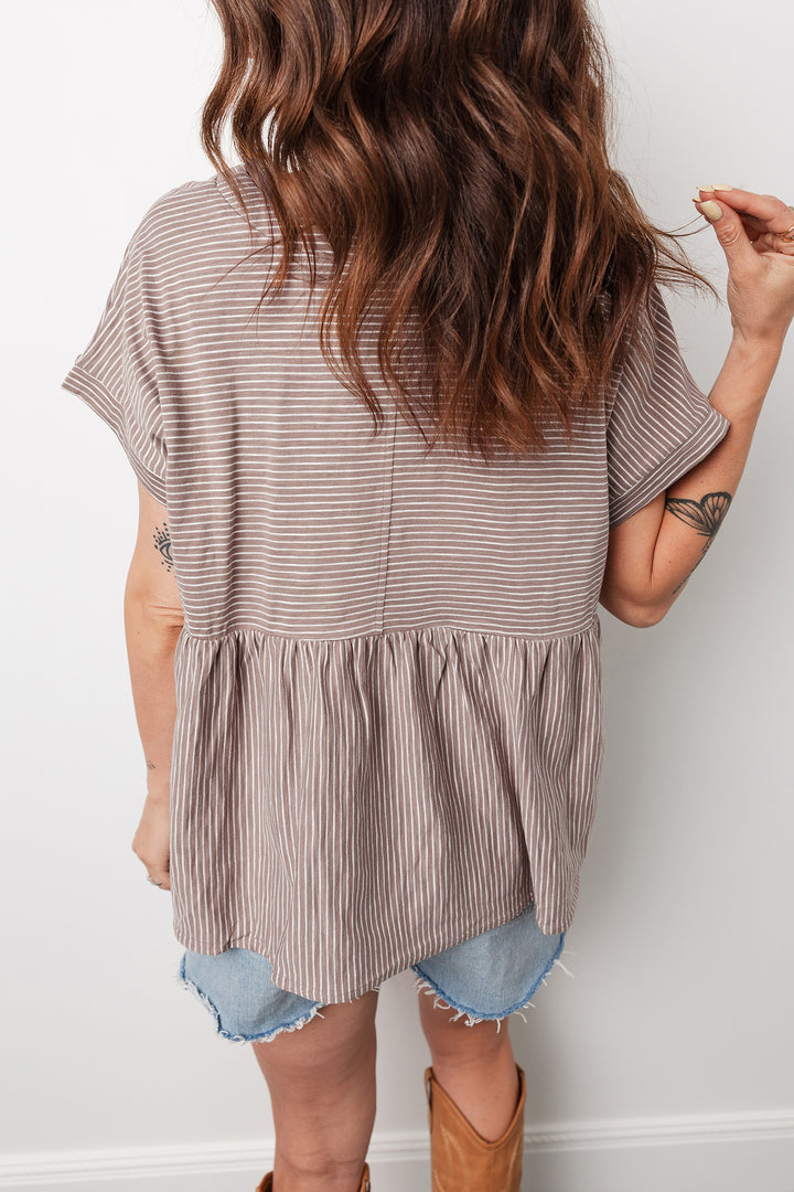 Buttoned V Neck High Low Side Slit T Shirt