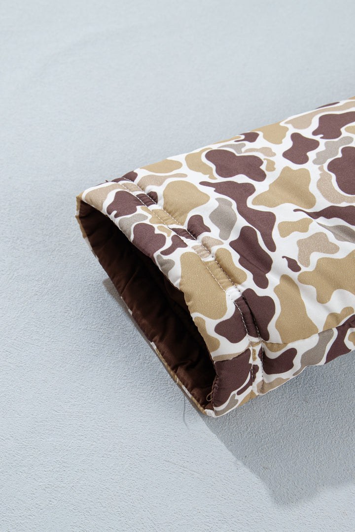 Multicolour Camouflage Quilted Metal Button Collar Long Sleeve Puffer Coat