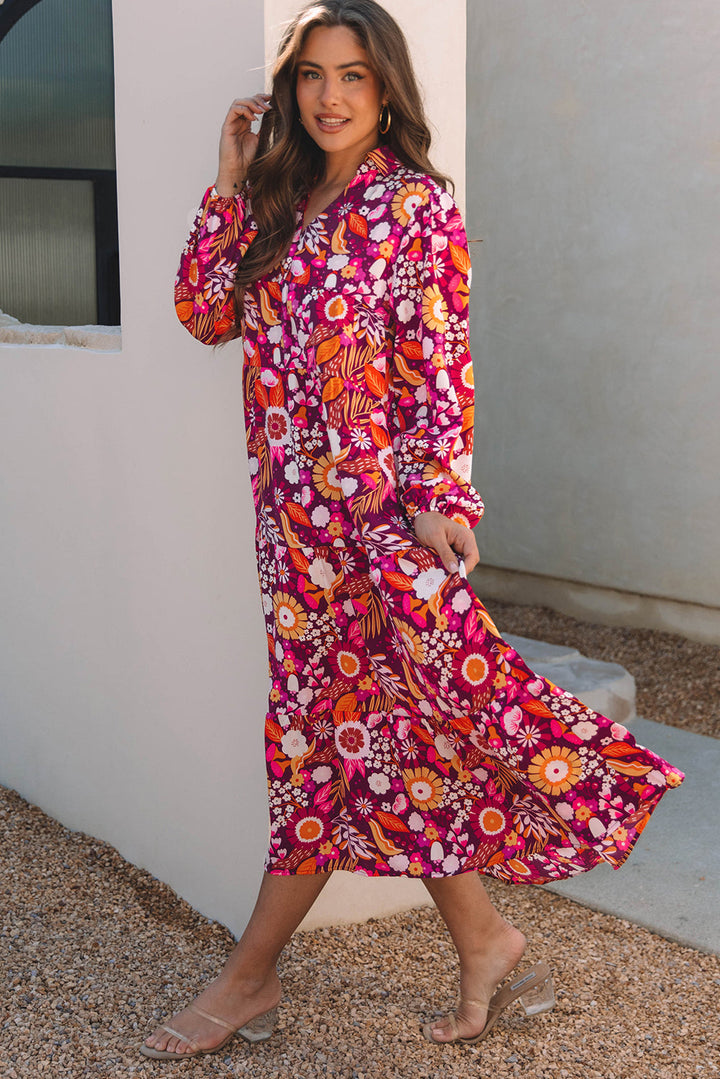Collared Tiered Flowy Long Dress