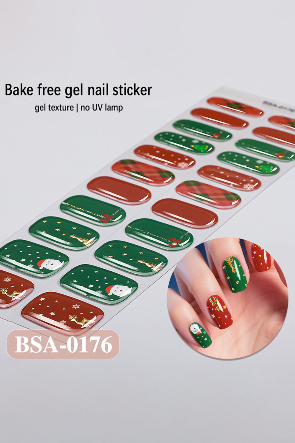 22pcs Christmas Fashion Mixed Tone Gel Nail Sticker Set