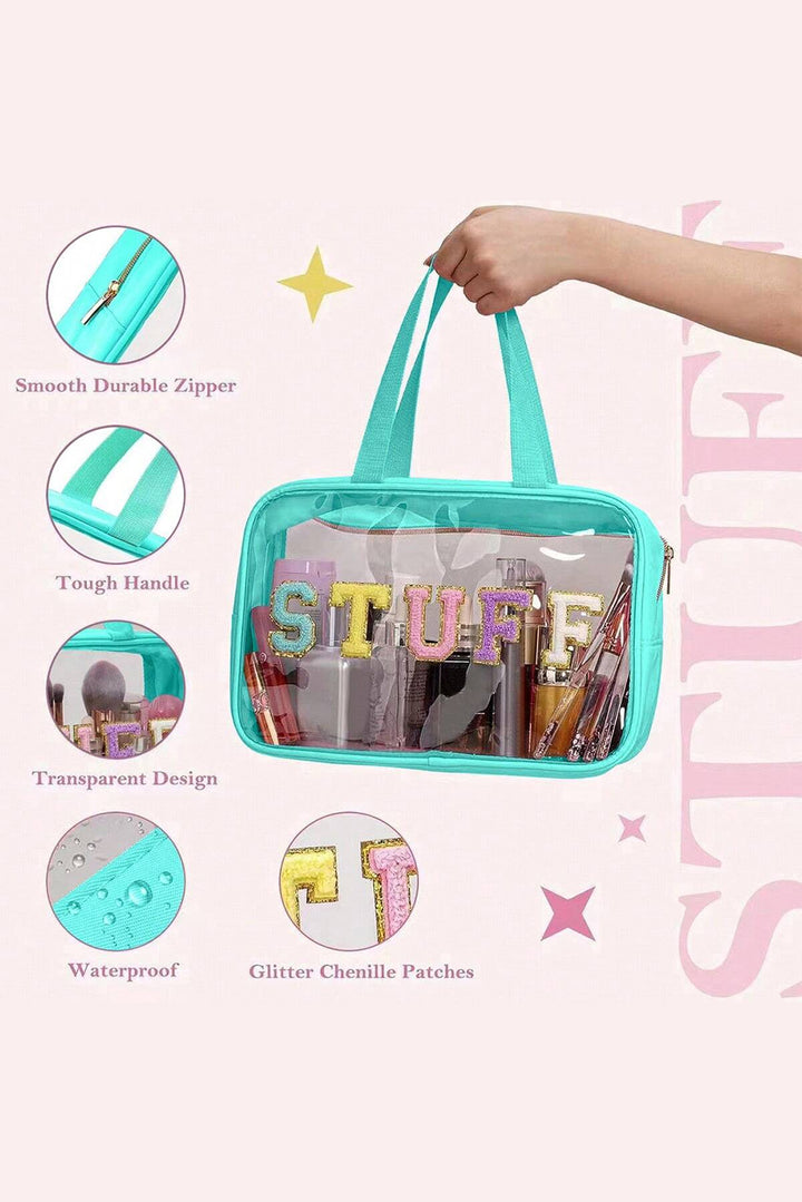 STUFF Glitter Chenille Patched Transparent Makeup Bag