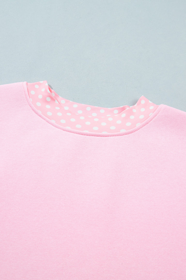 Pink Colorblock Polka Dot Contrast Trim Oversized Sweatshirt