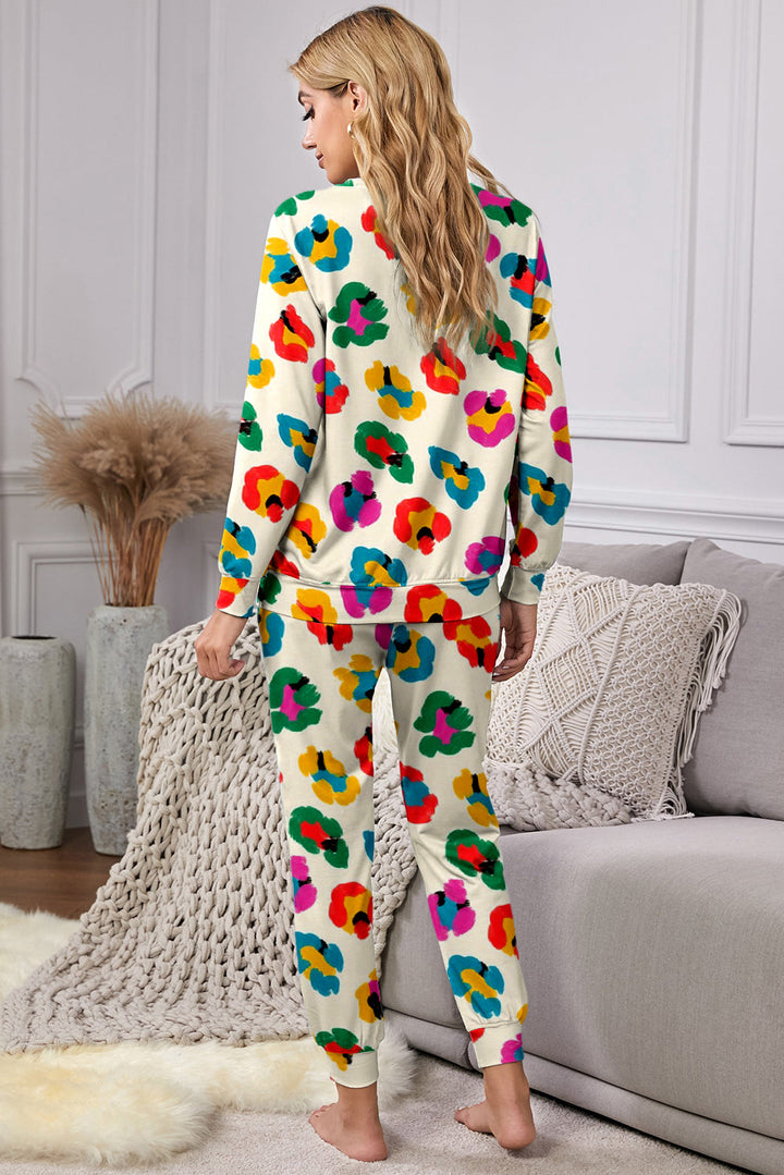 leopard print long sleeve top and skinny pants lounge set
