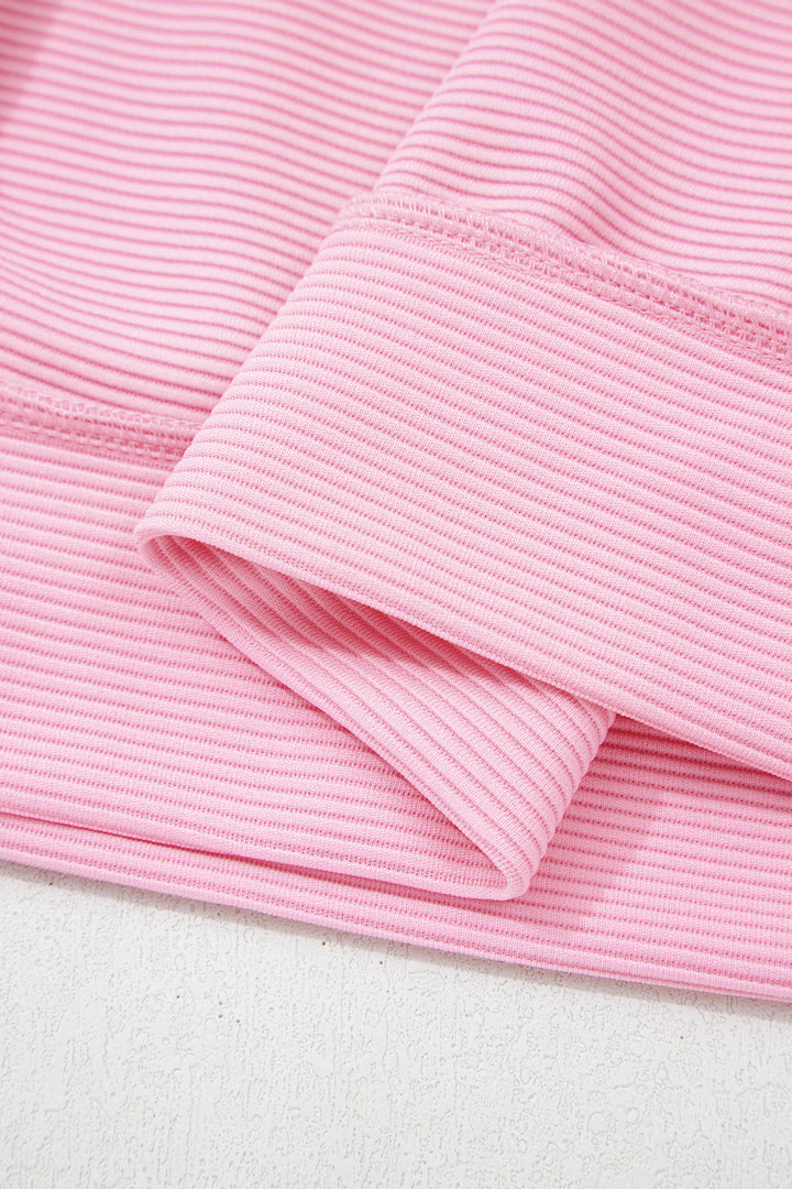 Horizontal Ribbed Exposed Seam Detail Drop Shoulder Baggy Pullover