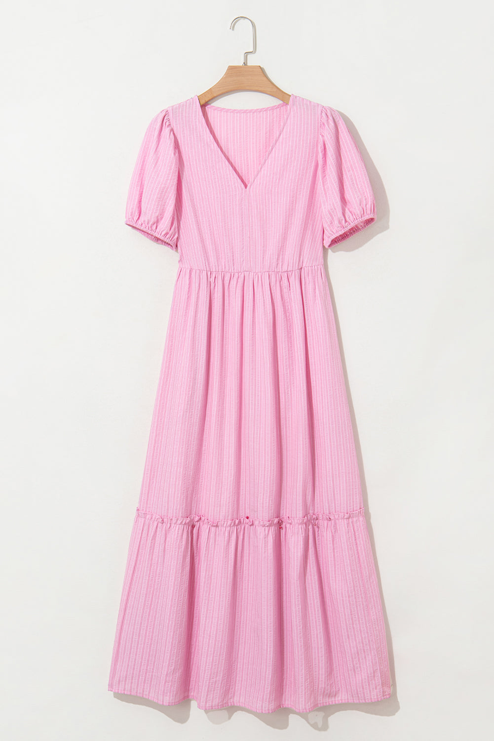 V Neck Puff Short Sleeve Maxi Dress