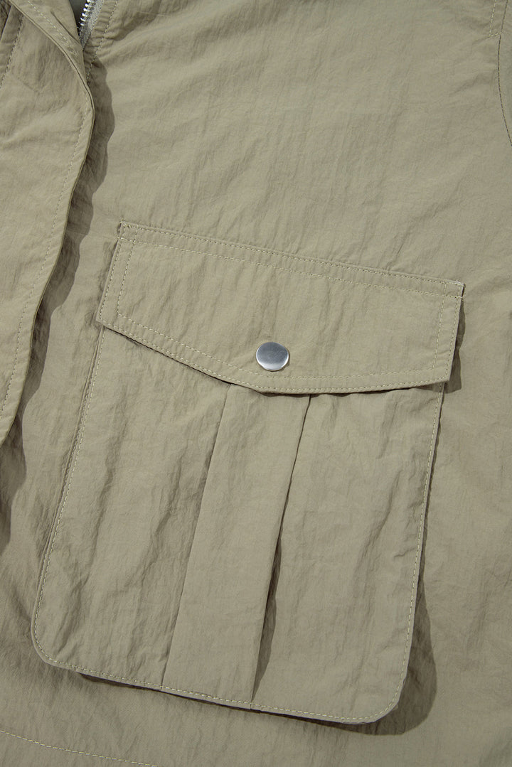 Laurel Green Zipped Pocket Cropped Hooded Utility Jacket