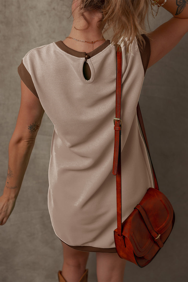 Stylish Textured Color Block Trim Shift Mini Dress