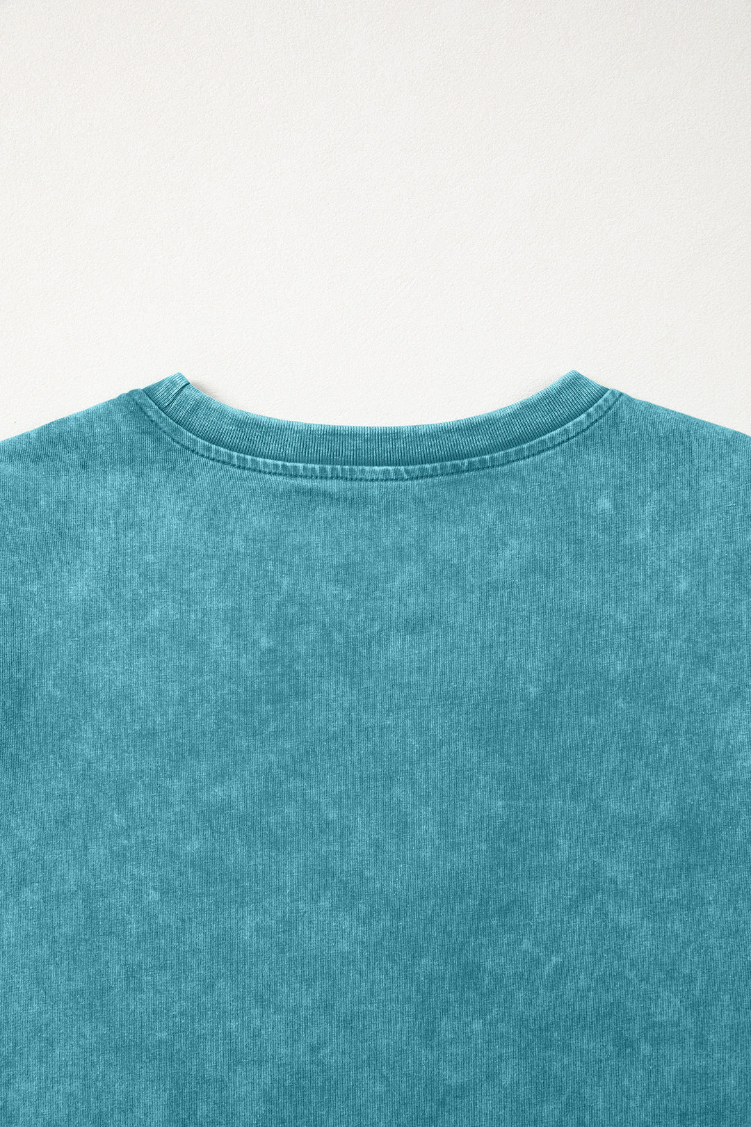 Turquoise Mineral Wash Western Embroidered Detail Short Puff Sleeve Cotton Tee