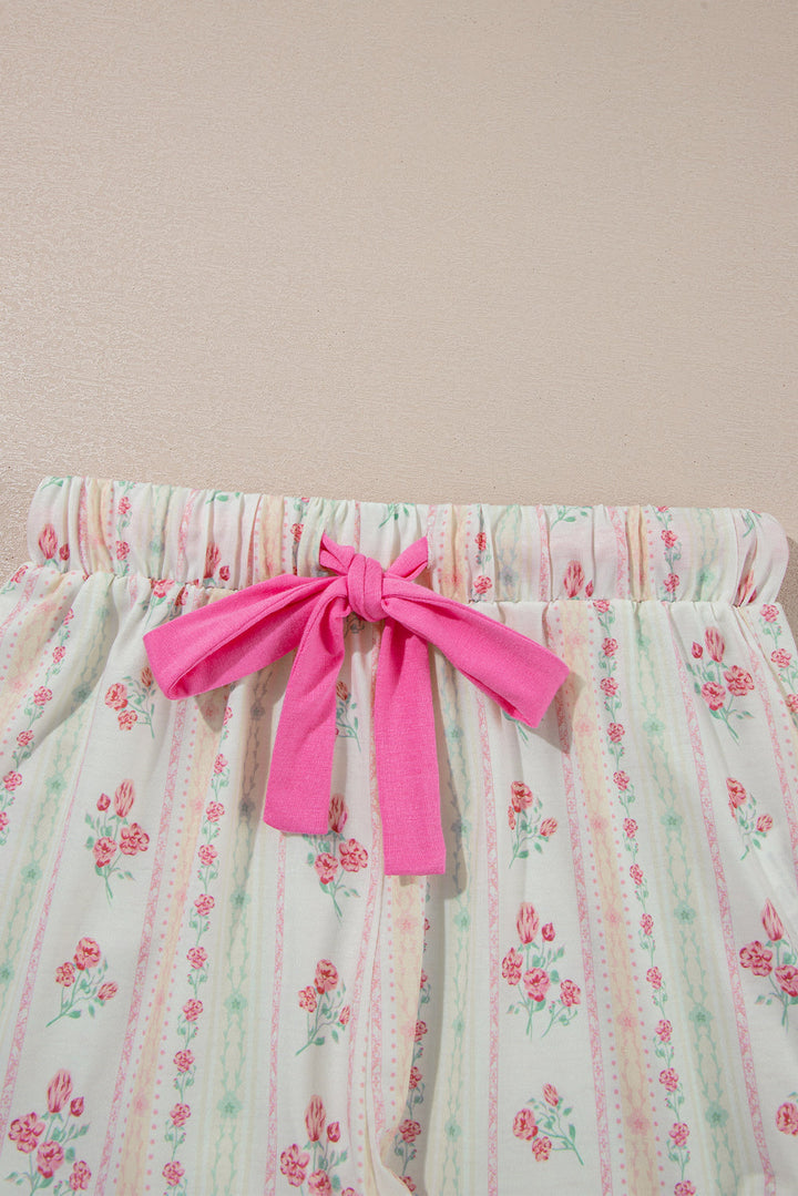 floral print contrast pipping short pajamas set