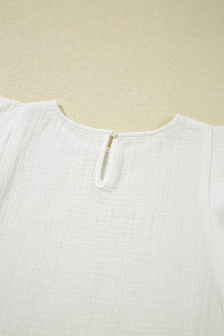 crinkled layered ruffled flutter sleeve blouse