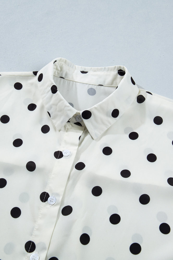 Beige Polka Dot Print Loose Dolman Shirt