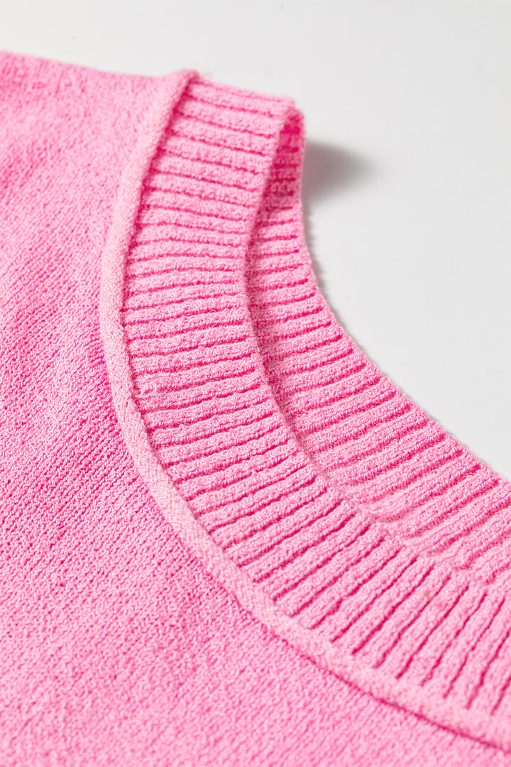 Pink Drop Shoulder Round Neck Long Sleeve Backless Pullover Sweater